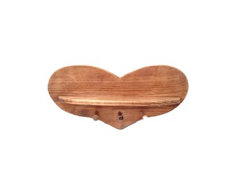 Vintage Oak Heart Wall Shelf, Country Farmhouse Decor