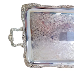 Huge Silver Plated Serving Tray, footed tray, silver tray, ornate, engraved tray, heavy, victorian, 27 inch,antique serving tray