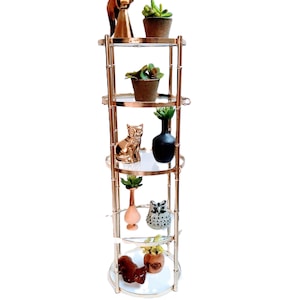 5 tiered Brass plant stand, brass Bamboo, mid-century shelf, standing shelf, MCM shelf, MCM plant stand, glass shelves, brass shelves