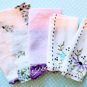 Lot of 5 vintage Hankies (10B), vintage handkerchiefs, purple hankies, floral hankies, retro hankies, new hankies, NOS handkerchief