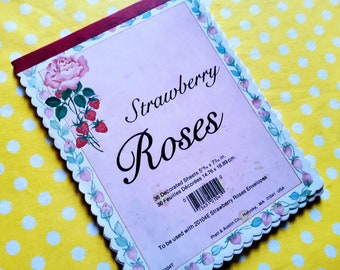 Vintage Strawberry Roses notepad, notebook, strawberry stationary, roses stationary, floral stationary