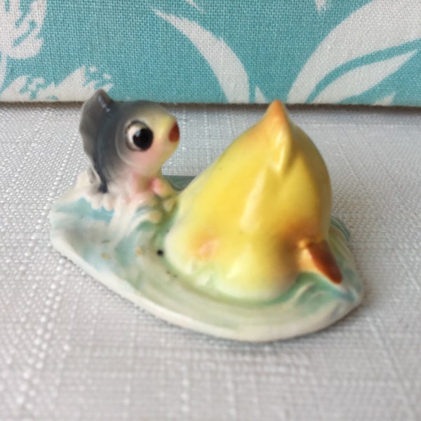 Josef Originals duck figurines, small duck figurine, porcelain figurines, tiny ducks, jumping fish, lefton, josef originals