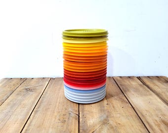 CHOICE Tupperware 5 inch servalier replacement lid, #812 -27, blue green yellow red orange