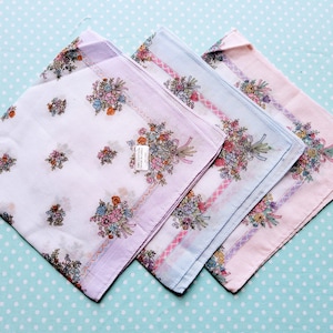 Lot of 3 new vintage Hankies (13A), all cotton, vintage handkerchiefs, pink hankies, blue hankies, retro hankies,