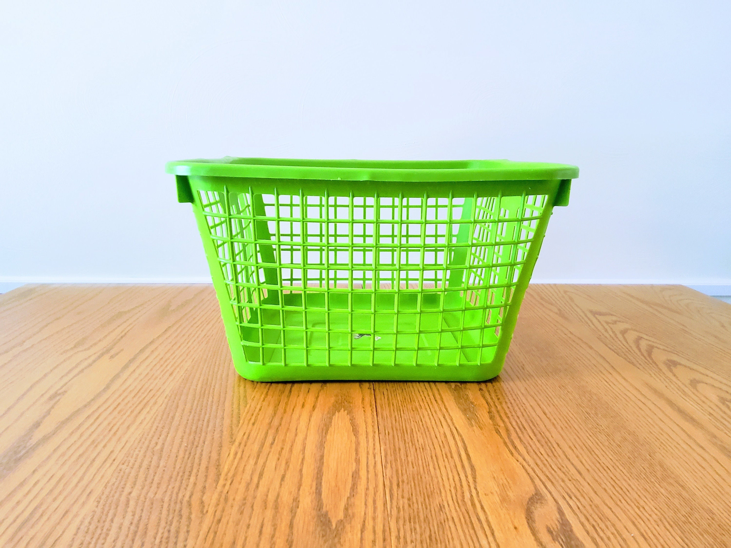 Vintage Bright Green Laundry Basket, Apple Green, Square