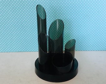 Vintage plastic desk organizer, retro desk organizer, pen holder, plastic office caddy, brown office caddy, round, mod desk organizer