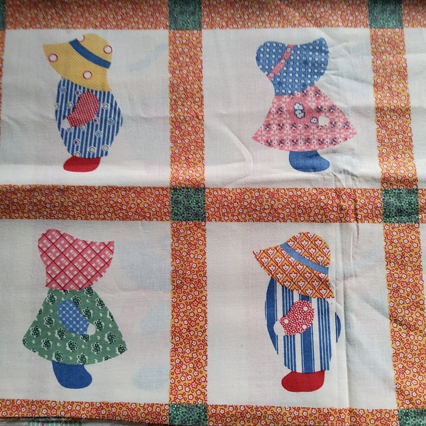 1.5 yards Sunbonnet Sue fabric, Marcus Brothers Textile, Sam, sun bonnet, all cotton, cheaters quilt, faux quilt, retro kids fabric, pastel