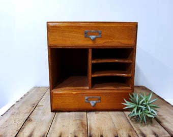 Solid Oak Tabletop Organizer, Letter Mail Holder, Craft Supply Storage Drawers
