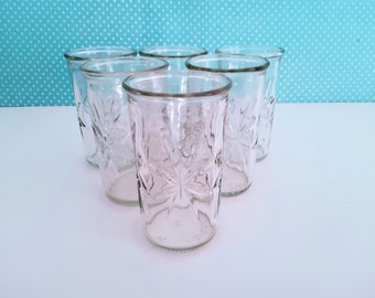 Set of SIX starburst juice glasses, jelly jar glasses, 1950's, atomic starburst
