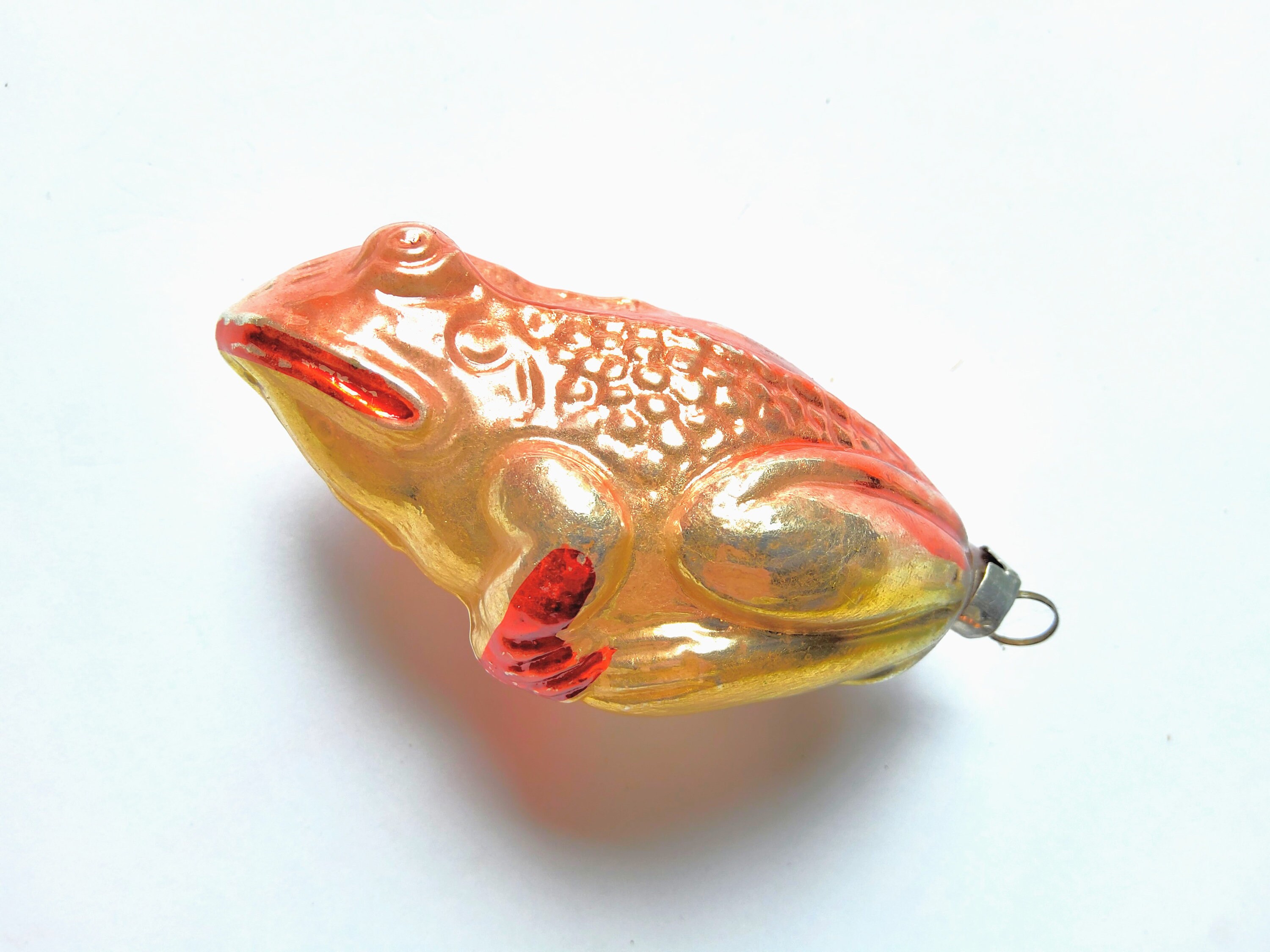 Antique Blown Glass Frog Ornament, Germany, Hand Painted, Mercury Glass,  West Germany, Pink Frog, Pink Ornament, Hand Blown 