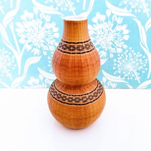 Vintage Bamboo Bud Vase, Woven Bamboo Porcelain Vase, Bamboo Wrapped Vase, Mid Century Asian Decor, handcrafted, artisan made