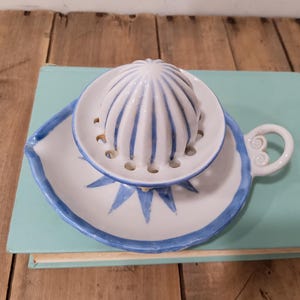 Vintage Goebel Pierrot Citrus Reamer, porcelain, ceramic, blue and white, sad clown, juicer image 5