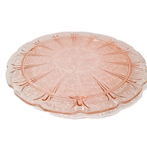 Jeannette Glass Company Cherry Blossom pattern pink depression glass footed cake plate, 1930’s, Pink Depression Glass, cake stand