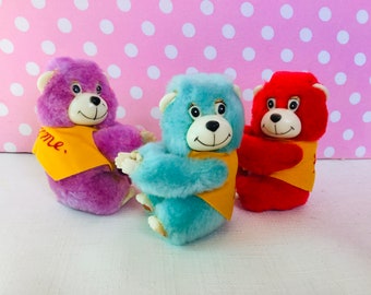 NOS Vintage pencil topper, pencil topper hugger, retro care bears, new old stock, fuzzy bear, Hug me, clip on bear