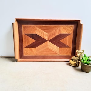 Art Deco wooden tray, Geometric, inlayed, Marquetry, Wood Tray, Mahogany, 1960s