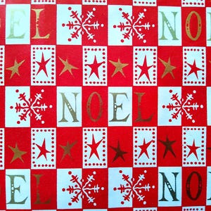 May include: Red and white checkered pattern with gold and white text that spells "NOEL". The design includes gold stars and white snowflakes. This festive pattern is suitable for holiday-themed crafts and decorations.