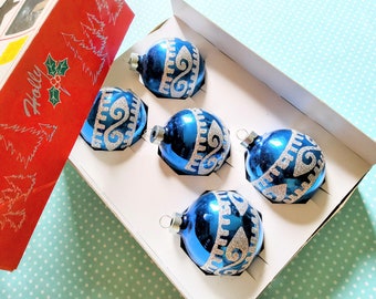 Blue bulb ornaments, 17A glitter ornaments, blue glass balls, christmas glass balls, teal bulbs, mercury ornaments