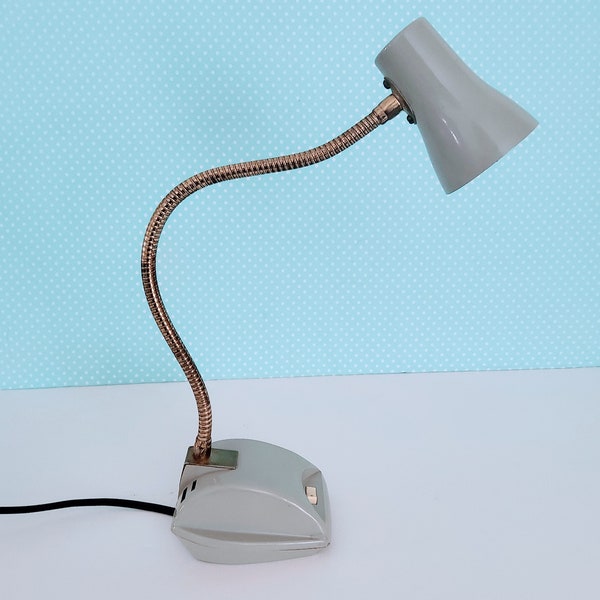 Mid century gooseneck desk lamp, small lamp, retro desk lamp, Hamilton Industries, metal, 1960s, atomic lamp, mcm lamp