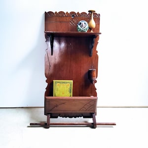 Antique bathroom shelf, towel rack, entryway, arts and crafts, mahogany, solid wood, hand carved, hand crafted, hallway shelf, book shelf