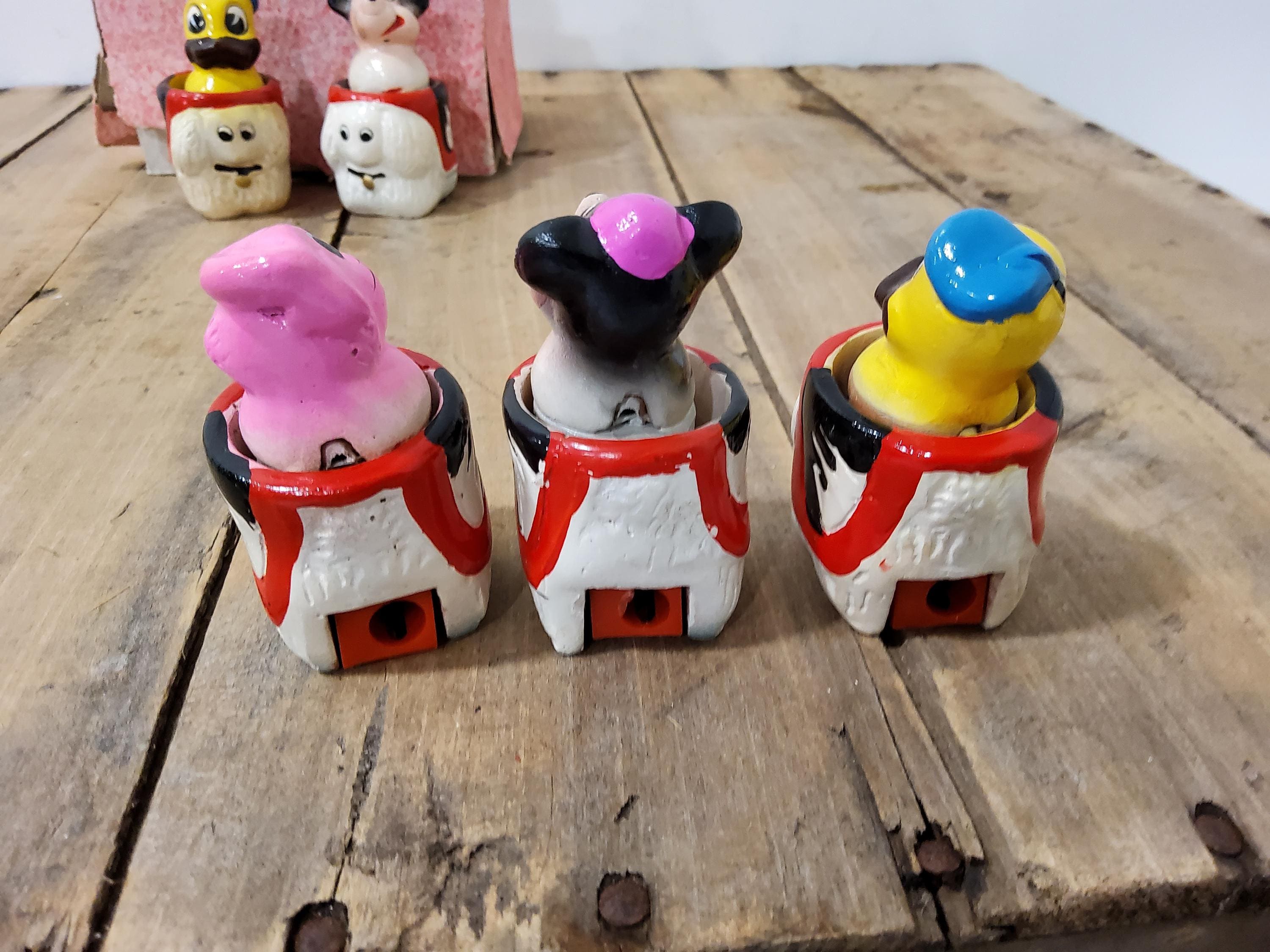Vintage Clay Pencil Sharpeners, Squeaky Kitsch, NOS Set of 6