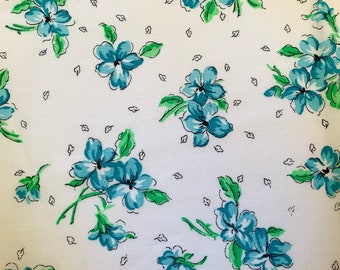 3 yards floral fabric,  blue roses fabric, cotton fabric, aqua fabric, retro flowers, aqua roses, shabby chic, vintage, quilting fabric