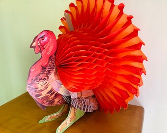 25&quot; Honeycomb Turkey, Beistle Turkey, tissue centerpieces, Thanksgiving centerpiece, retro, large turkey