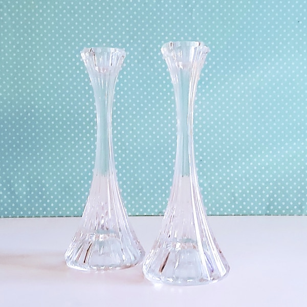 Mikasa leaded crystal candle holders, pure crystal, fluted, glass candle holders, candlesticks, pair of candle holders