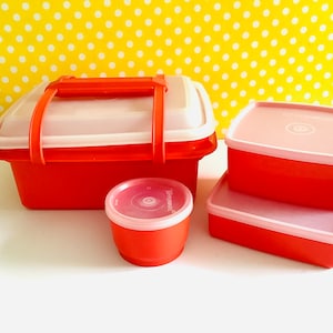 Vintage French Tupperware Bright Orange Lunch Box with Handle