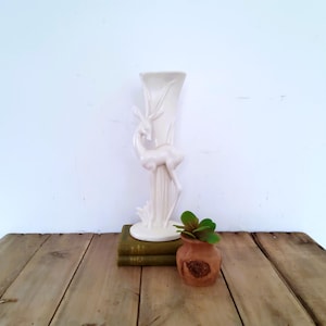 White MCM HAEGER Gazelle vase, Antelope, deer, ceramic, mid century modern