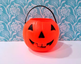 Vintage Blow Mold Jack O Lantern, 1980s Halloween Bucket