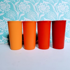 Set of 4 Tupperware 8 ounce tumblers, tupperware cups, retro, harvest colors, light weight, orange cups, orange tupperware, plastic