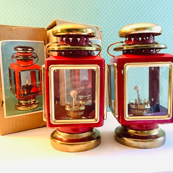 NEW pair of Vintage christmas lanterns, kerosene lantern, oil lantern, interpur lantern, made in Hong Kong, new in box, railroad lantern