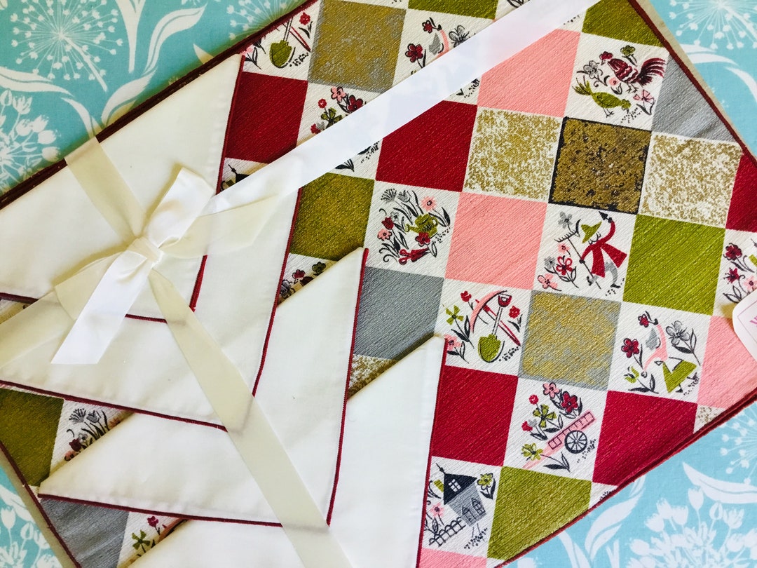 NOS Placemats, Retro Placemats, Kitch Placemats, Fabric Placemats, 1950