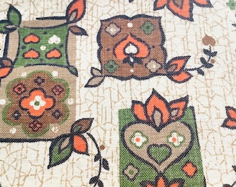 3 Yards Vintage 1970s Upholstery Fabric, Kitsch Floral Print