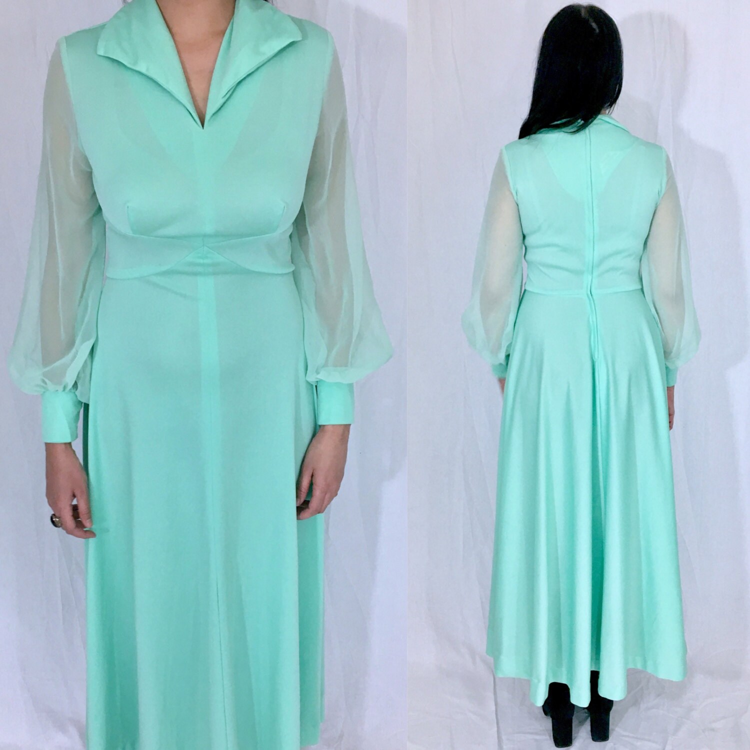 Vintage 70s Mint Green JC Penny Fashions Polyester Long A-line - Etsy
