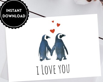 husband Penguin Love Poster//Gift for wife couple with names//Personalised Romantic Valentines Day poster//You are my penguin//US Letter Size