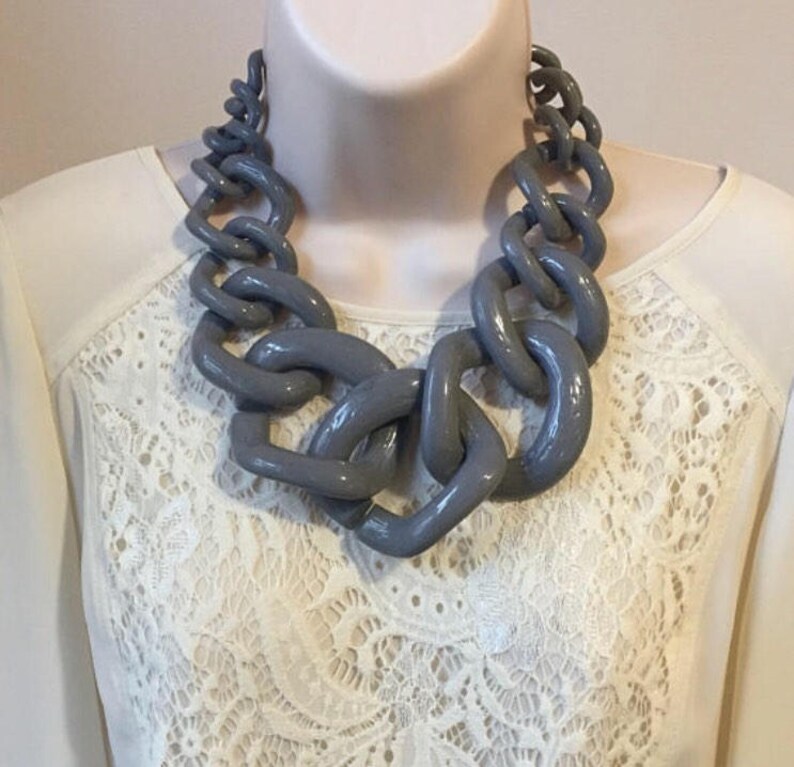 Fall Orange Red Translucent Resin Chunky Chain Lucite Link Housewife Resin Statement Necklace Additional Colors Offered