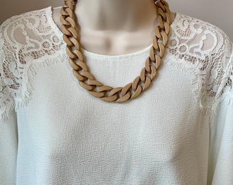 Wood Resin Chunky Chain Lucite Link Housewife Resin Statement Necklace Additional Colors Available