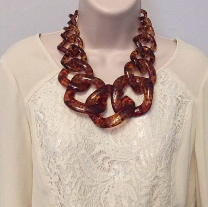 Fall Orange Red Translucent Resin Chunky Chain Lucite Link Housewife Resin Statement Necklace Additional Colors Offered