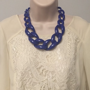 Navy Blue Chunky Chain Lucite Link Housewife Resin Statement Necklace Additional Colors Available image 1