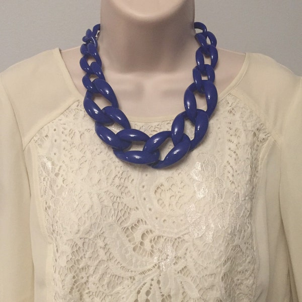 Navy Blue Chunky Chain Lucite Link Housewife Resin Statement Necklace Additional Colors Available