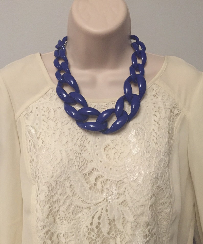 Navy Blue Chunky Chain Lucite Link Housewife Resin Statement Necklace Additional Colors Available image 1