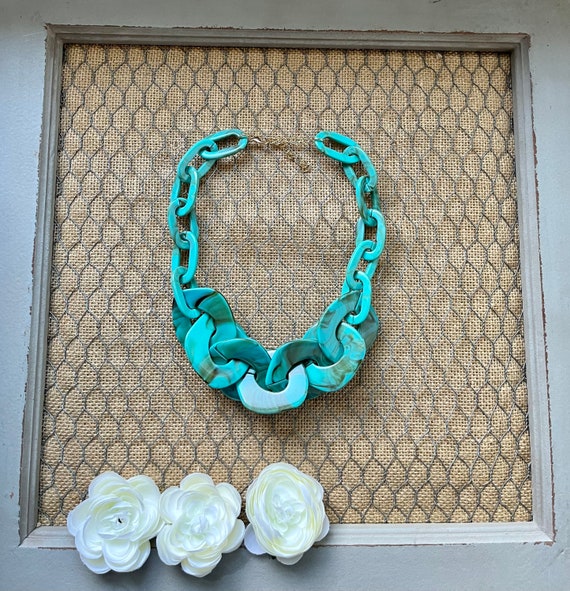 Turquoise Blue Marbled Tortoise Shell Chunky Chain Lucite Link