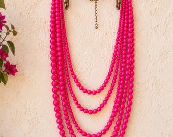 Fuchsia Hot Pink Lange Multi Layer Bubble Bib Perlen Kronleuchter Bead Statement Halskette mehr Farben