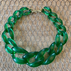 Kelly Green Translucent Resin Chunky Chain Lucite Link Housewife Resin Statement Necklace Additional Colors