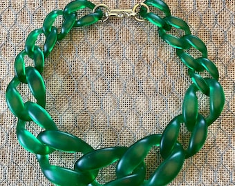 Kelly Green Translucent Resin Chunky Chain Lucite Link Housewife Resin Statement Necklace Additional Colors