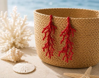 Crimson Reef Red Coral Nautical Style Beach Shell Style Statement Earrings