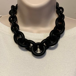 Black Matte Rubber Chunky Chain Link Resin Statement Necklace