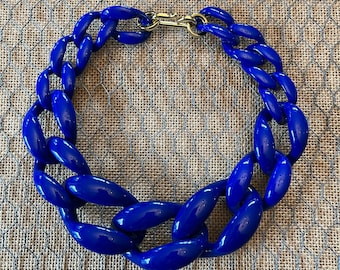 Cobalt Blue Chunky Chain Link Resin Statement Necklace with free chain extender