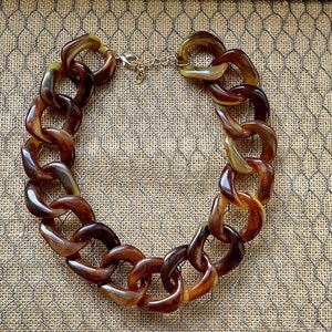 Tiger Eye Tortoise Shell Leopard Chunky Chain Lucite Link Housewife Resin Statement Necklace Additional Colors Available